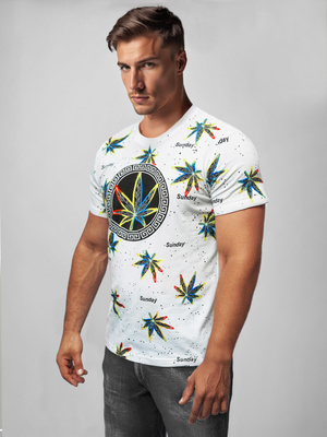 Tricou bărbați alb-galben OZONEE O/T136/1/BZ