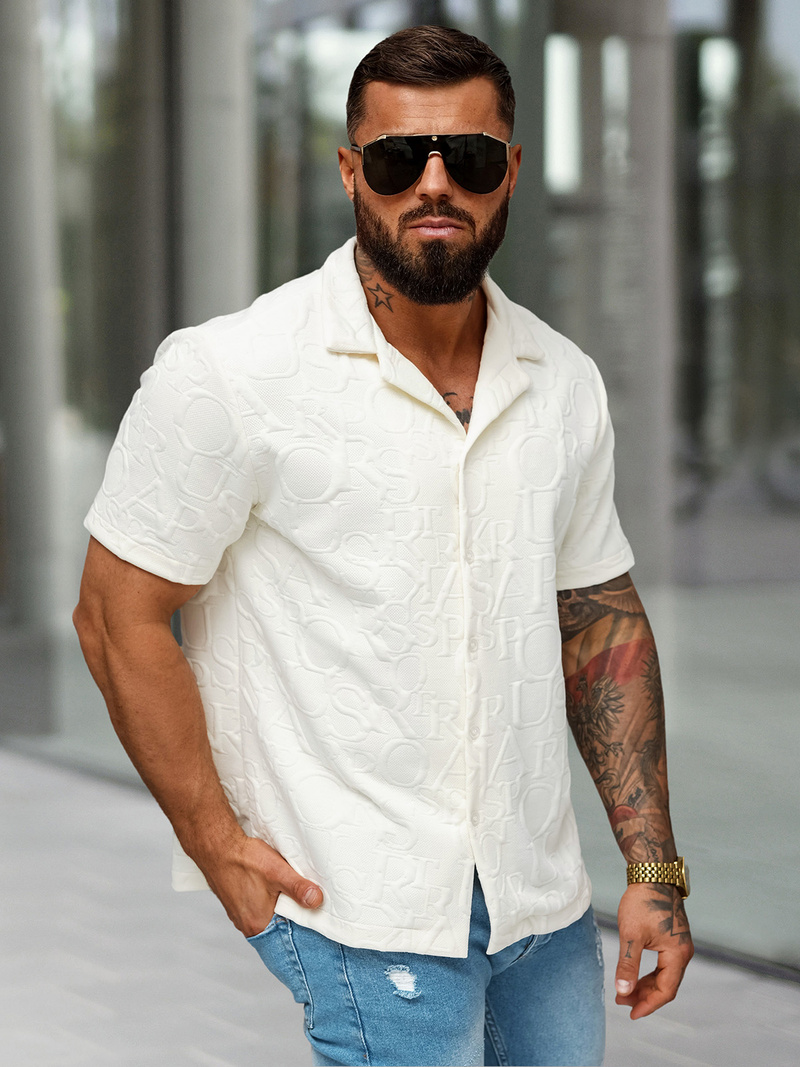 Cămașă cu mâneca scurtă bărbați écru OZONEE O/B2256