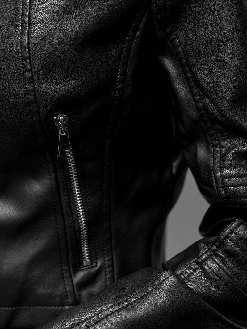 Geacă de piele pentru femei neagră OZONEE JS/11Z8038