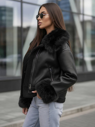 Geacă de piele pentru femei negru OZONEE JS/61M8505/392Z