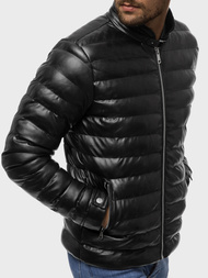 Geacă de piele bărbați neagră OZONEE O/9025