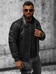 Geacă de piele bărbați neagră OZONEE JB/JP1178Z