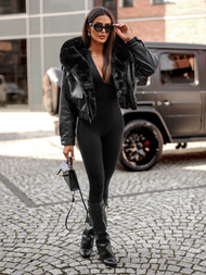 Geacă de piele pentru femei neagră OZONEE JS/11Z8172