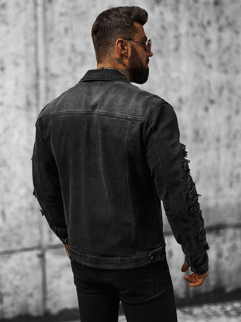 Jachetă de blugi bărbați neagră OZONEE NB/MJ523N