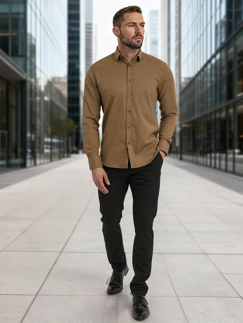 Cămașă bărbați maro OZONEE V/V187