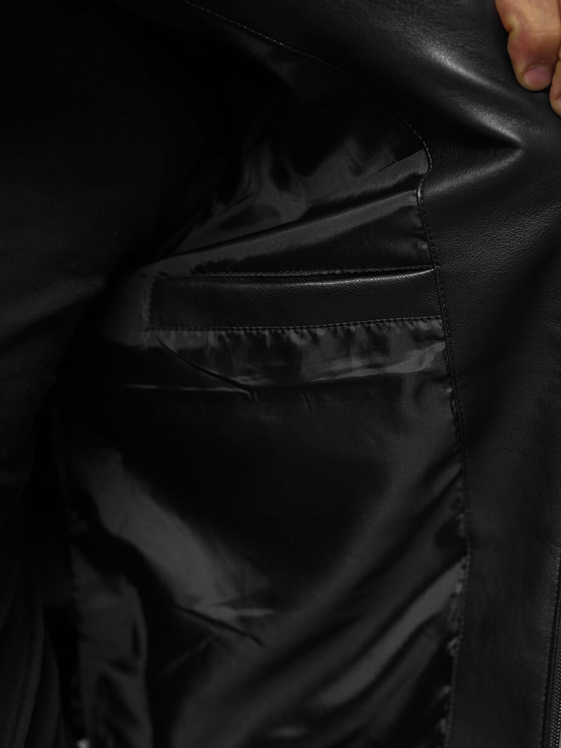 Geacă de piele bărbați neagră OZONEE JS/11Z8015