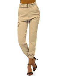 Pantaloni jogger pentru femei bej OZONEE O/HM001