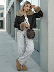 Geacă de piele pentru femei neagră-bej OZONEE JS/61M8513/392B