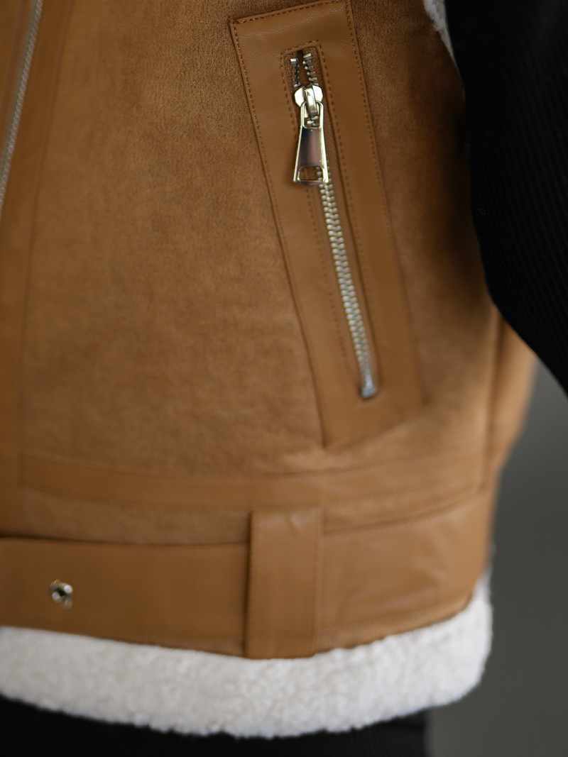 Vestă de piele pentru femei camel OZONEE JS/11Z8238