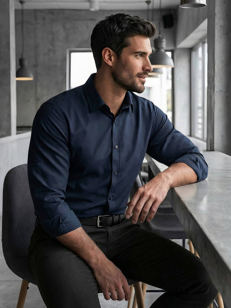 Cămașă bărbați albastru marin OZONEE V/V188Z