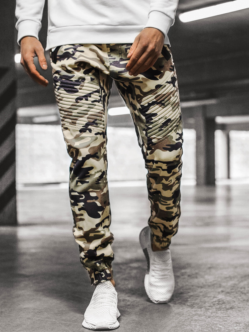Pantaloni chino jogger pentru bărbați bej-camuflaj OZONEE A/0952