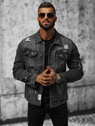 Jachetă de blugi bărbați neagră OZONEE NB/MJ515N