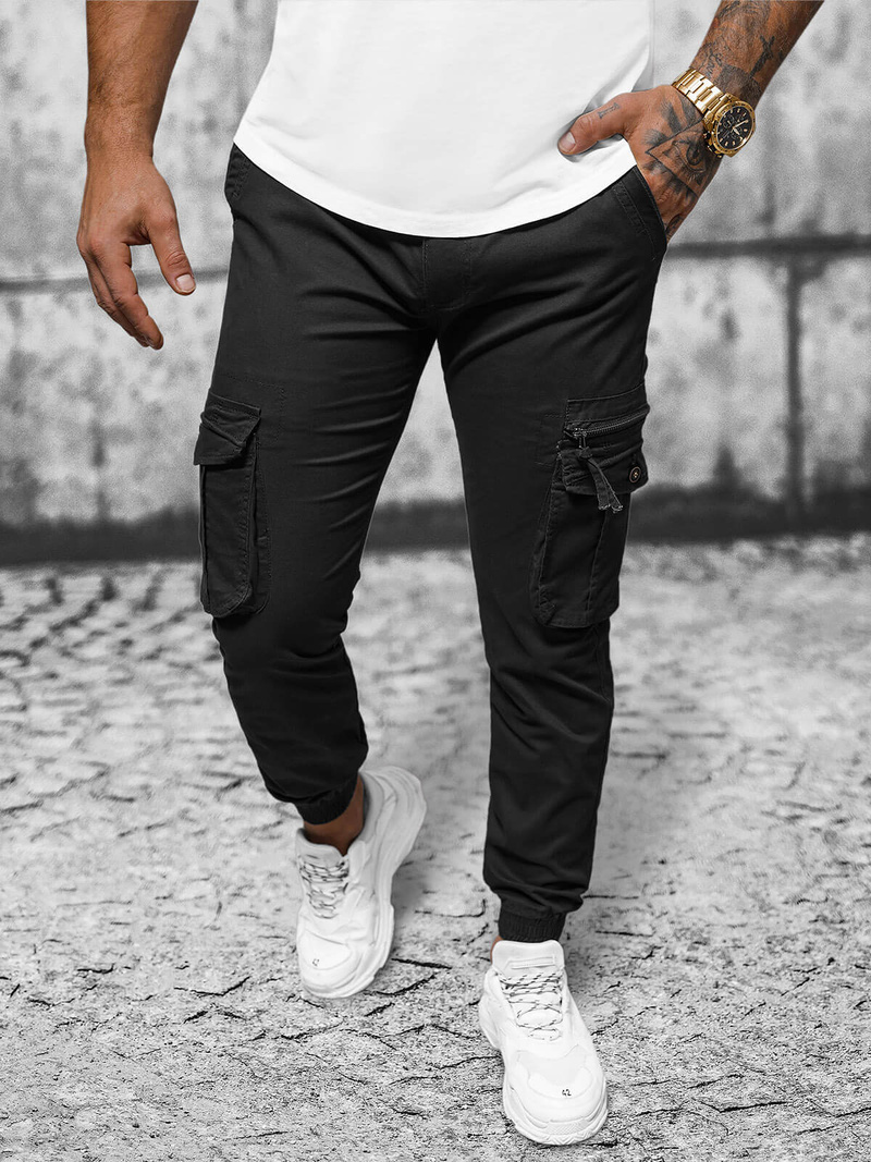 Pantaloni chino jogger pentru bărbați negri OZONEE NB/MP0201N