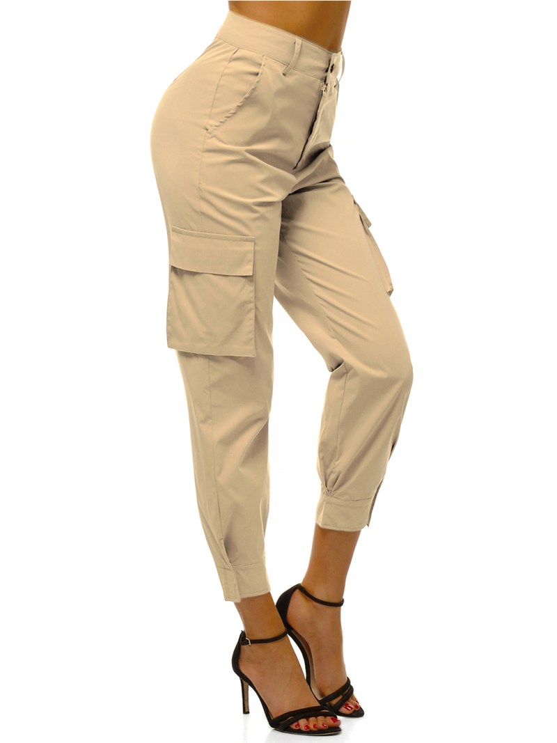 Pantaloni jogger pentru femei bej OZONEE O/HM002