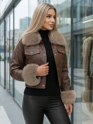 Geacă de piele pentru femei ciocolată OZONEE JS/61M8513/158