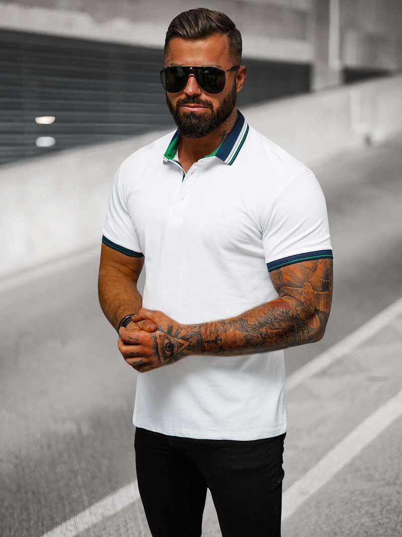 Tricou polo bărbați albă OZONEE O/DA729