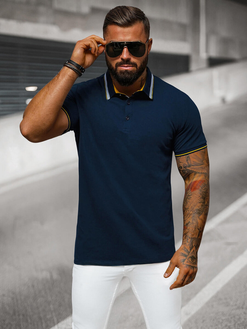 Tricou polo bărbați albastru marin OZONEE O/DA729