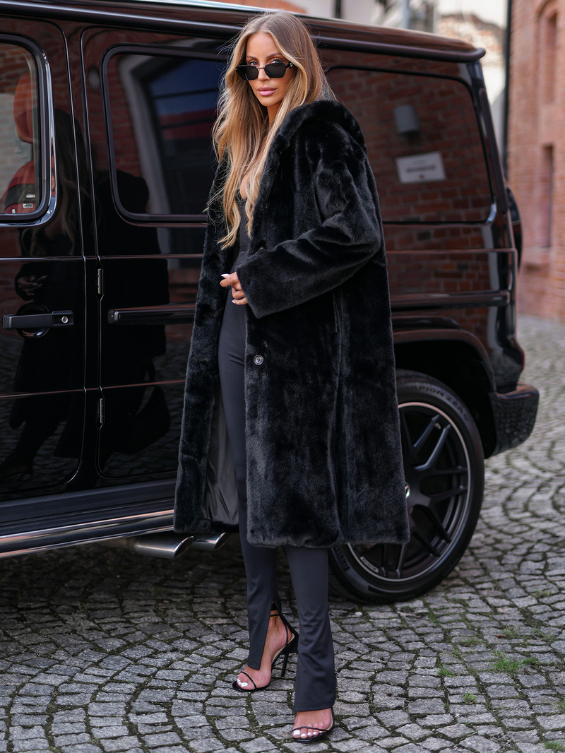 Geacă de iarnă din blană pentru femei neagra OZONEE JS/11Z8250