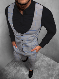 Set pentru bărbați - Vestă de costum cu pantaloni chino, gri-albastru OZONEE DJ/5598