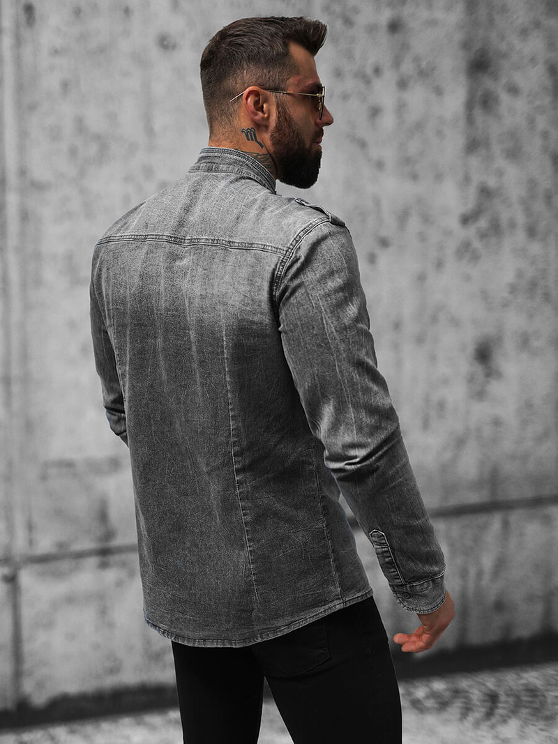 Cămașă de blugi bărbați gri OZONEE NB/MC713G
