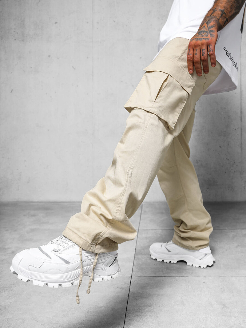 Pantaloni cargo relaxed bărbaţi bej OZONEE O/G3179Z