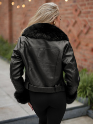 Geacă de piele pentru femei neagra OZONEE JS/61M8511/392A