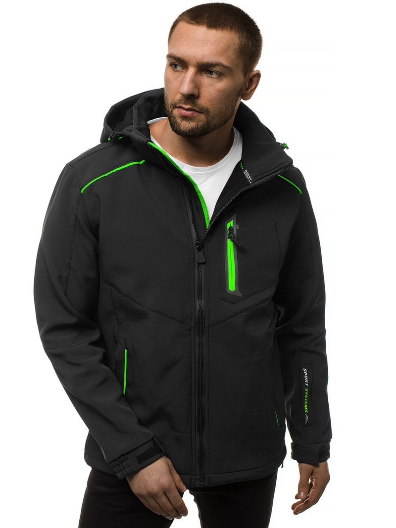 Jachetă bărbați SOFTSHELL neagră-verde OZONEE GE/12259Z