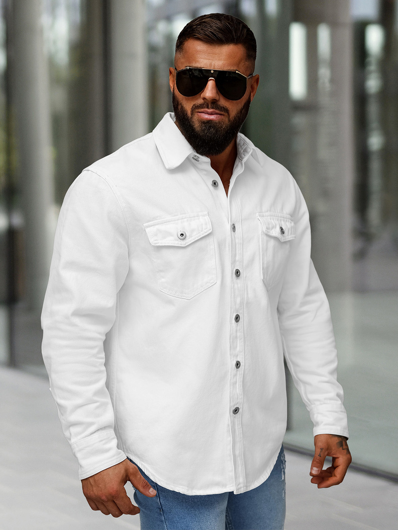 Cămașă din denim pentru bărbați albă OZONEE L/CA777/2