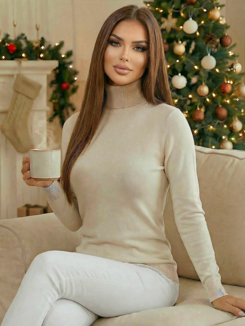 Pulover de dama bej deschis OZONEE JS/8009/4Z