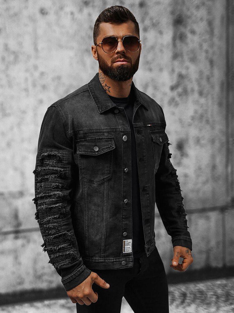 Jachetă de blugi bărbați neagră OZONEE NB/MJ523N