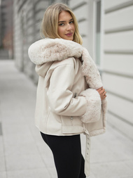 Geacă de piele pentru femei écru OZONEE JS/61M8506/290Z