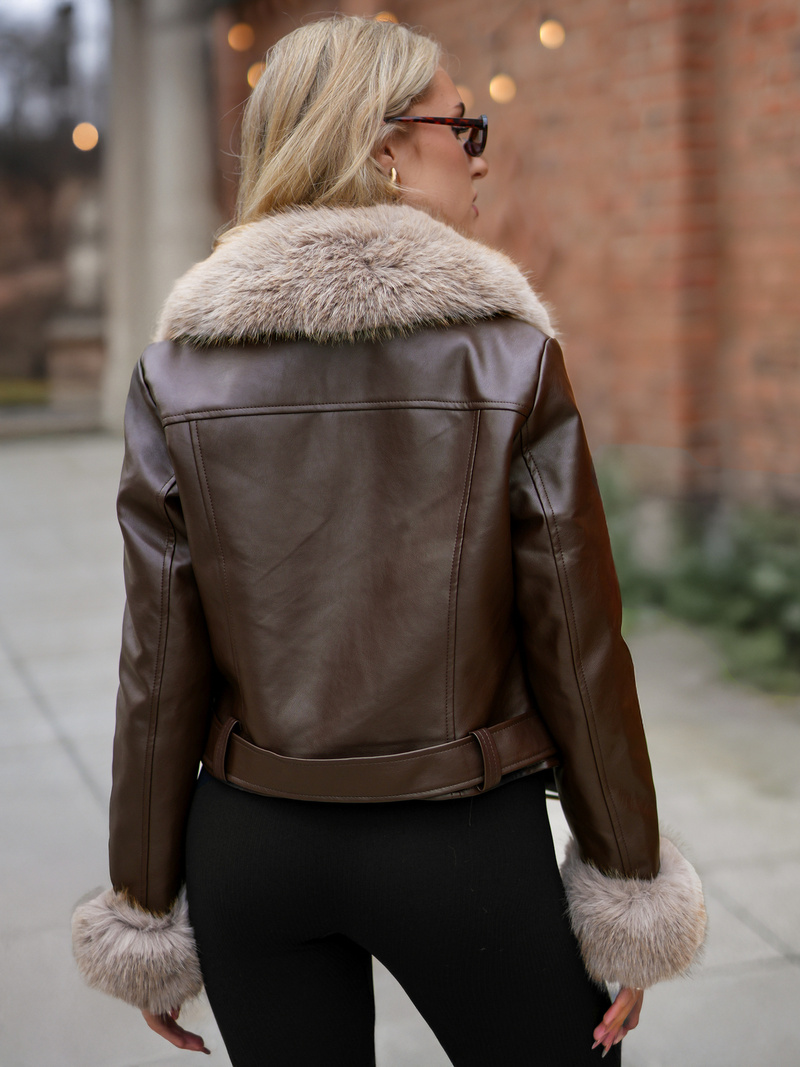 Geacă de piele pentru femei ciocolată OZONEE JS/61M8511/158