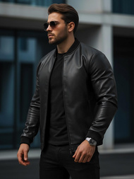 Geacă de piele bărbați neagră OZONEE JS/11Z8015Z