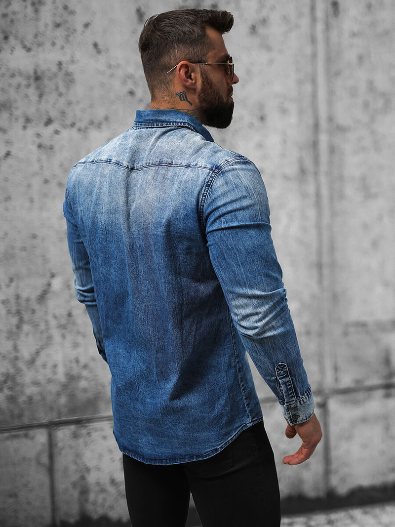 Cămașă de blugi bărbați albastră închis OZONEE NB/MC710BS