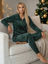 Compleu dama din catifea verde închis OZONEE JS/8C1176/9Z