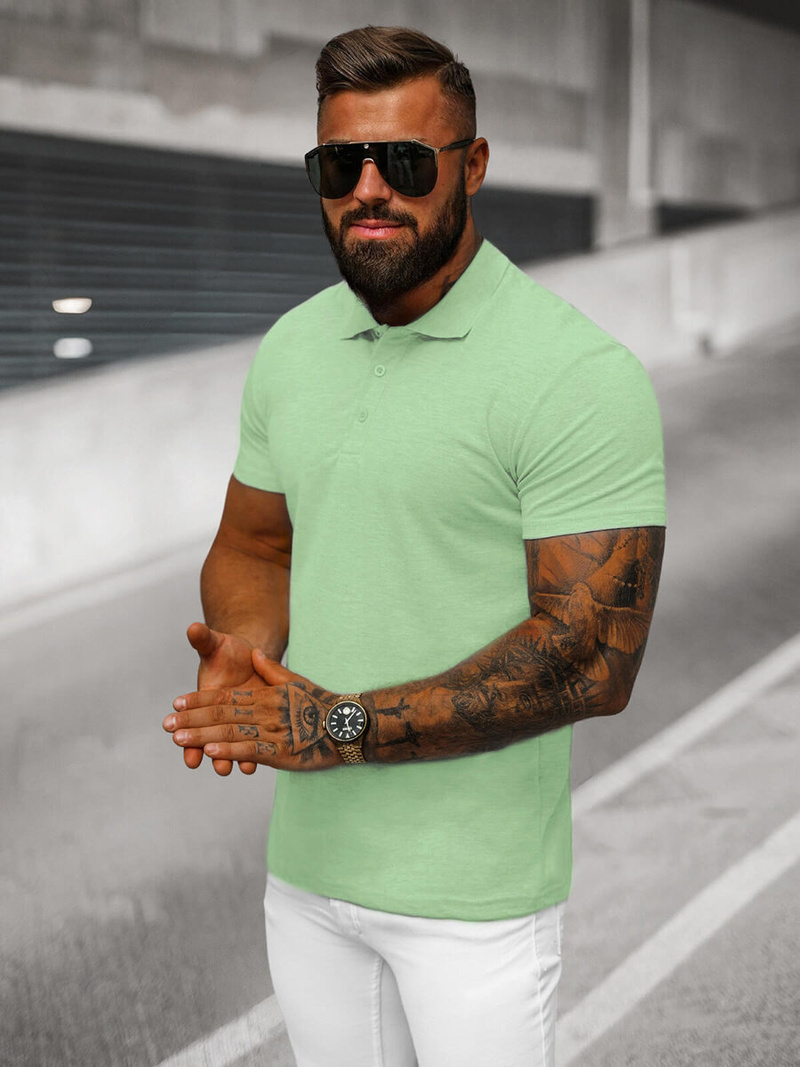 Tricou polo bărbați verde-mentă OZONEE JS/8T80/153Z