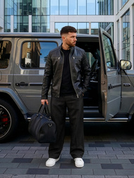 Geacă de piele bărbați neagră OZONEE JS/11Z8137