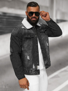 Jachetă de blugi bărbați sherpa neagră OZONEE NB/MJ502NZ