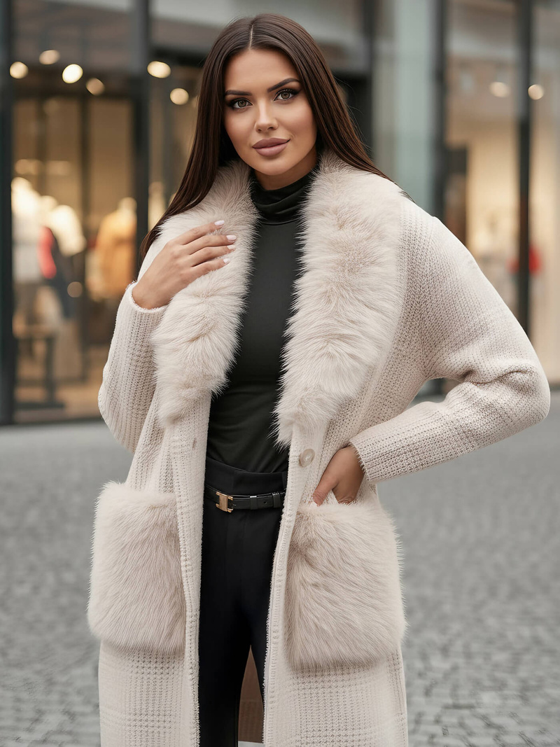 Palton de dama bej OZONEE JS/53M5200/155Z