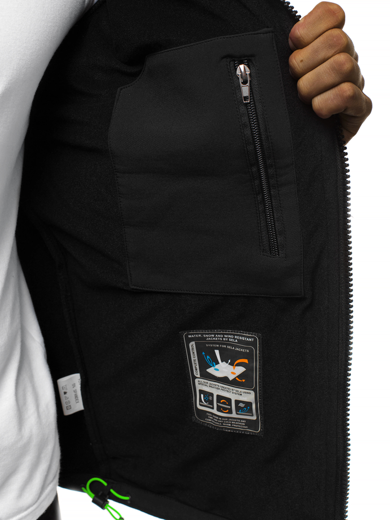 Jachetă bărbați SOFTSHELL neagră-verde OZONEE GE/12259Z