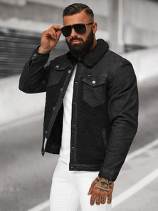Jachetă de blugi bărbați sherpa neagră OZONEE NB/MJ533NZ