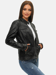 Geacă de piele pentru femei neagră OZONEE JS/11Z8010
