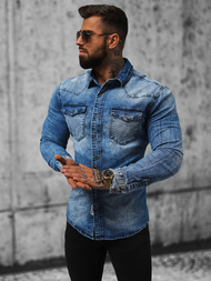 Cămașă de blugi bărbați albastră închis OZONEE NB/MC710BS