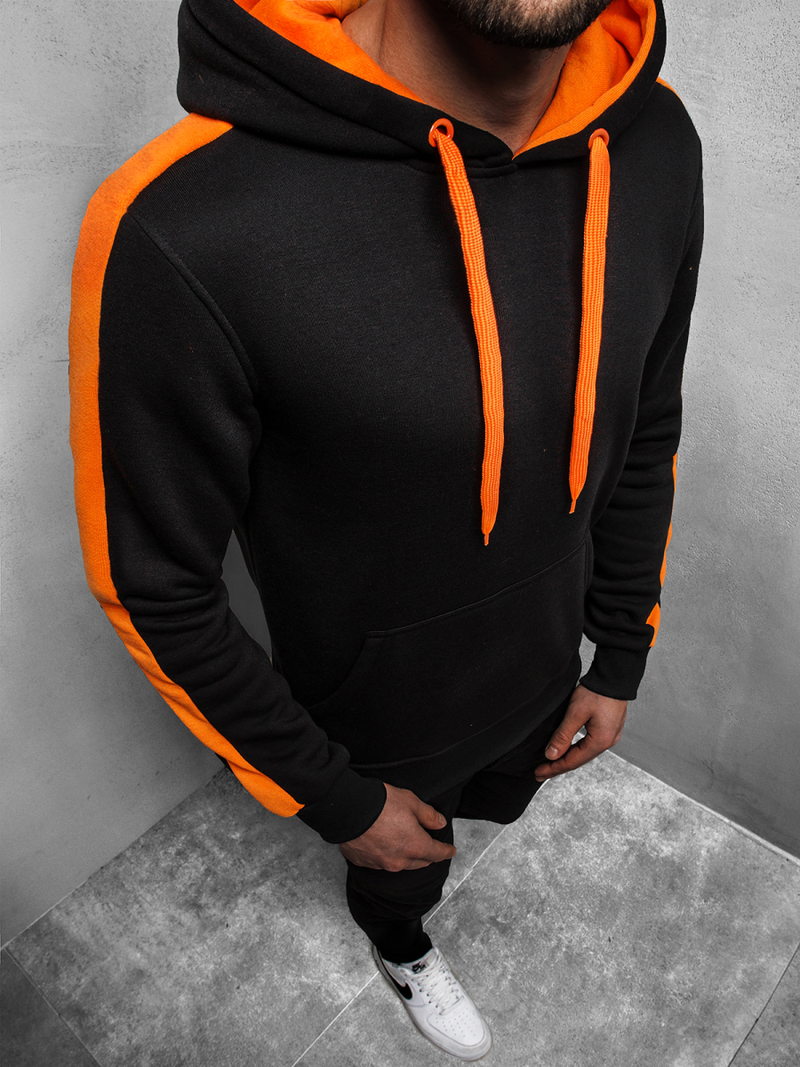 Hanorac cu glugă bărbați negru-portocaliu OZONEE JS/2012Z