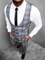 Set pentru bărbați - Vestă de costum cu pantaloni chino, gri-albastru OZONEE DJ/5602