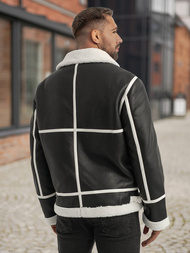 Geacă de piele bărbați neagră OZONEE JS/11Z8270