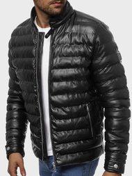 Geacă de piele bărbați neagră OZONEE O/9025