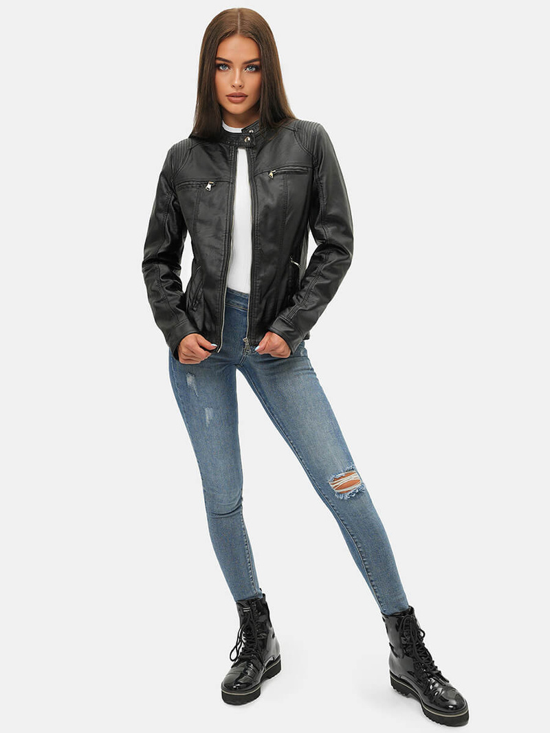 Geacă de piele pentru femei neagră OZONEE JS/11Z8010