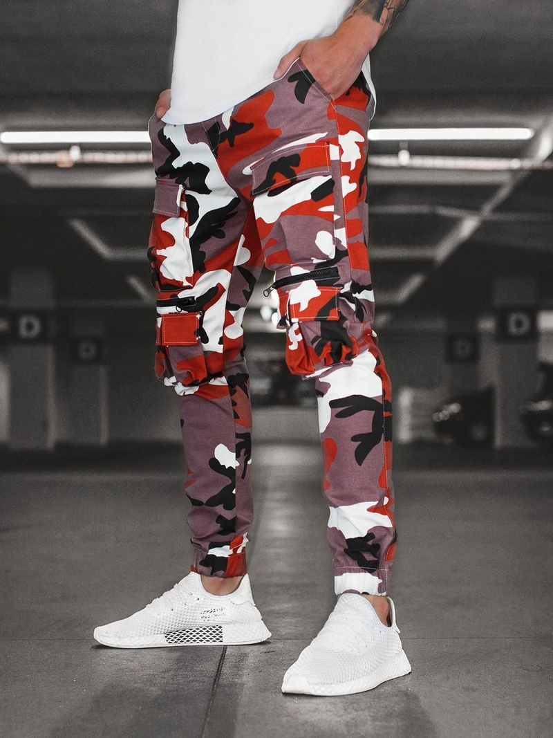 Pantaloni chino jogger pentru bărbați visiniu-bej OZONEE G/2787