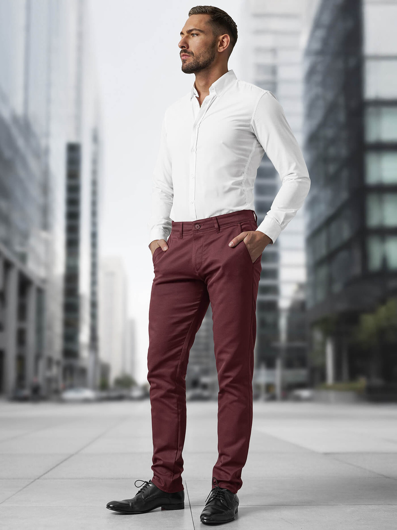 Pantaloni chino bărbați bordo OZONEE V/5100